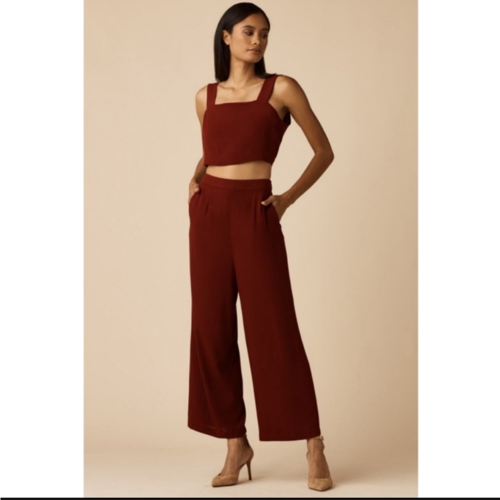 NWT / Vetta Capsule Two Piece Apron Jumpsuit in Burgundy - Picture 7 of 8